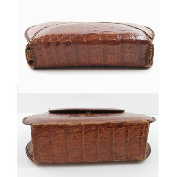 VINTAGE 40s 50s ALLIGATOR LEATHER CLUTCH HANDBAG - Picture 4 of 8